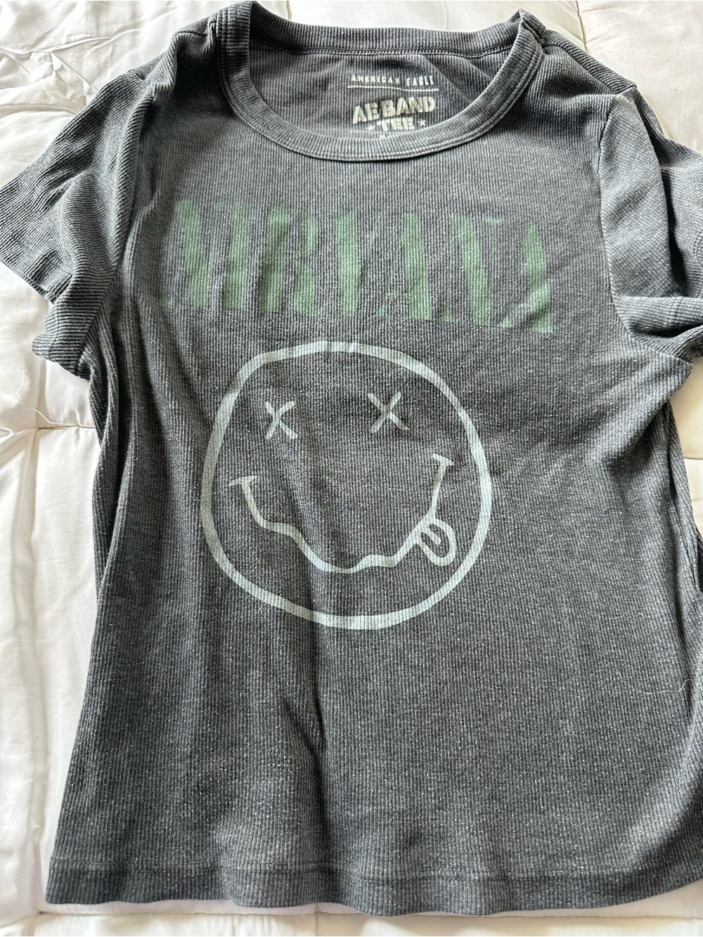 American Eagle Gray Nirvana Graphic Baby Tee